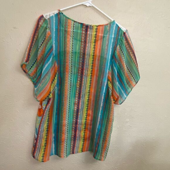 Figueroa & Flower Lady Anthropologie Aztec Floral mixed prints Top large - Picture 5 of 8